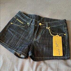 ❤️‍🔥Dark Denim Jean Shorts with Gold stitching and a Pop of Purple